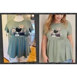 Torrid 00 (M/L Size 10) Woodstock Rock Concert Festival Retro Babydoll Shirt Top